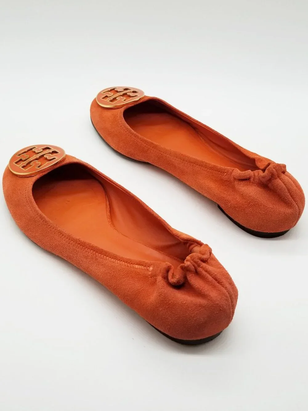 Tory Burch Reva Suede Leather Ballet Flat Orange Size 9.5M Classic Preppy $225 - Picture 5 of 14